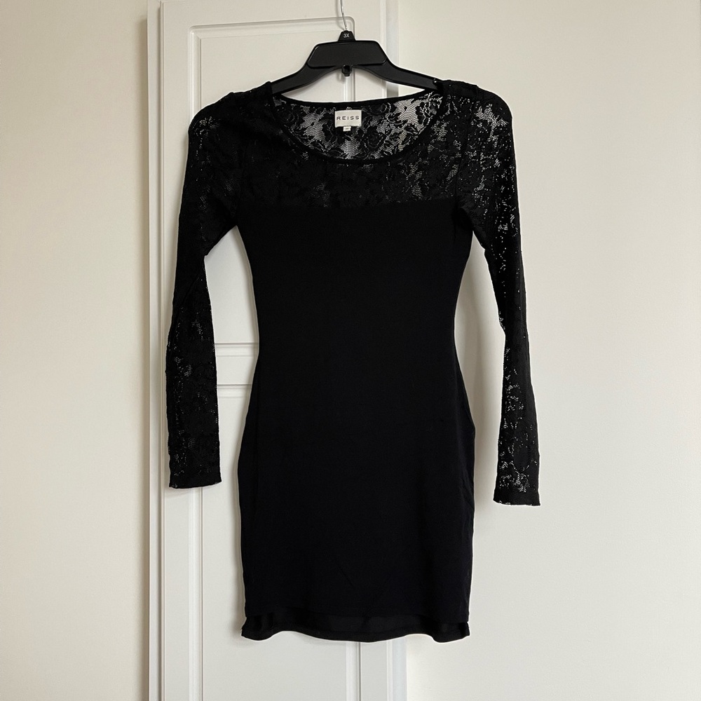 Reiss Lace Mini Black Pullover Dress xs